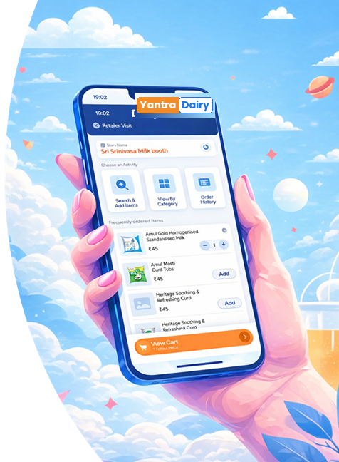 YantraDairy dairy mobile app — milk collection software, cattle management, dairy ERP with AI and IoT integration for Android and iOS